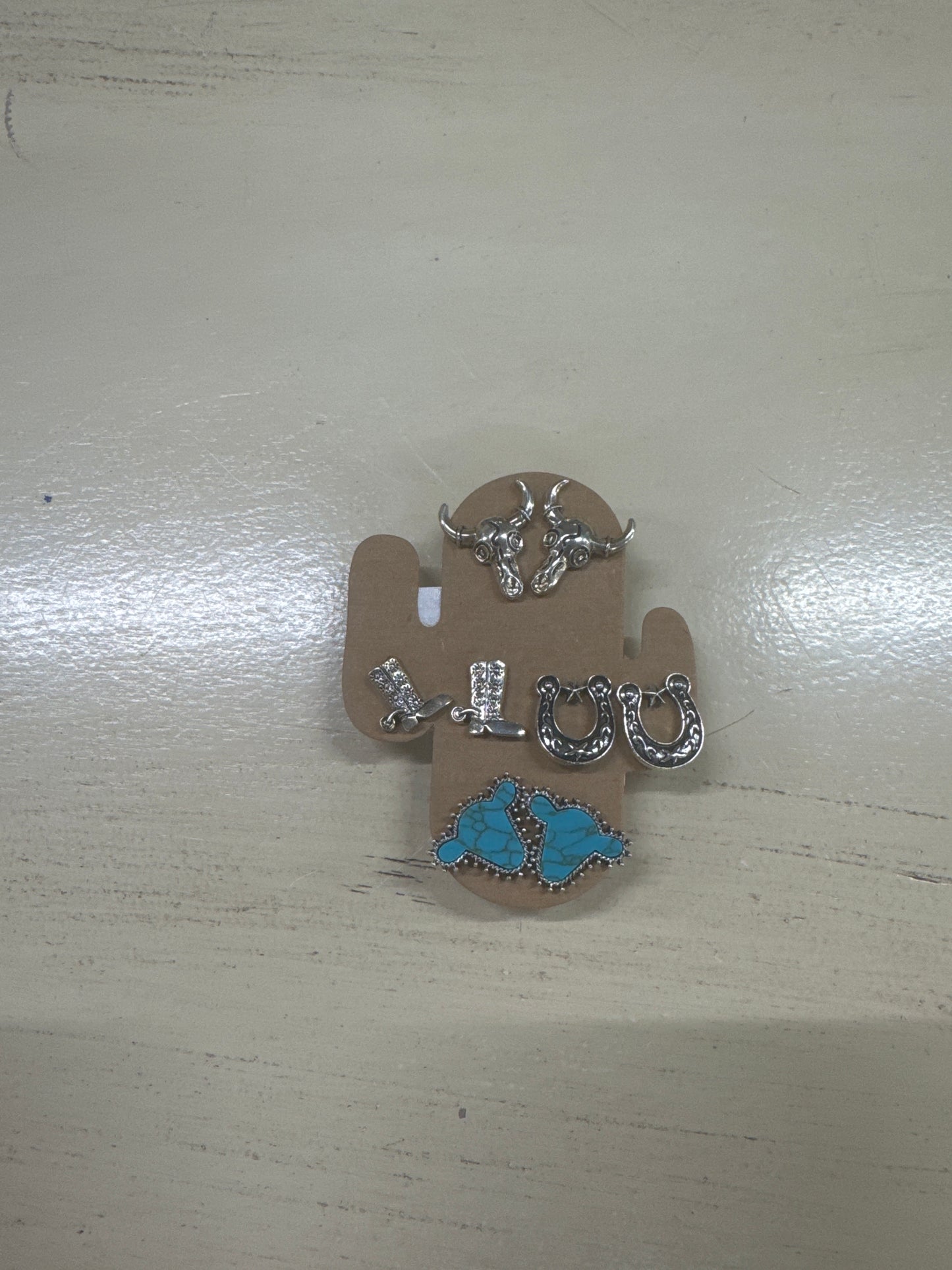 TIPI SET OF 4 TURG/GOLD STUD EARRINGS-BOOTS