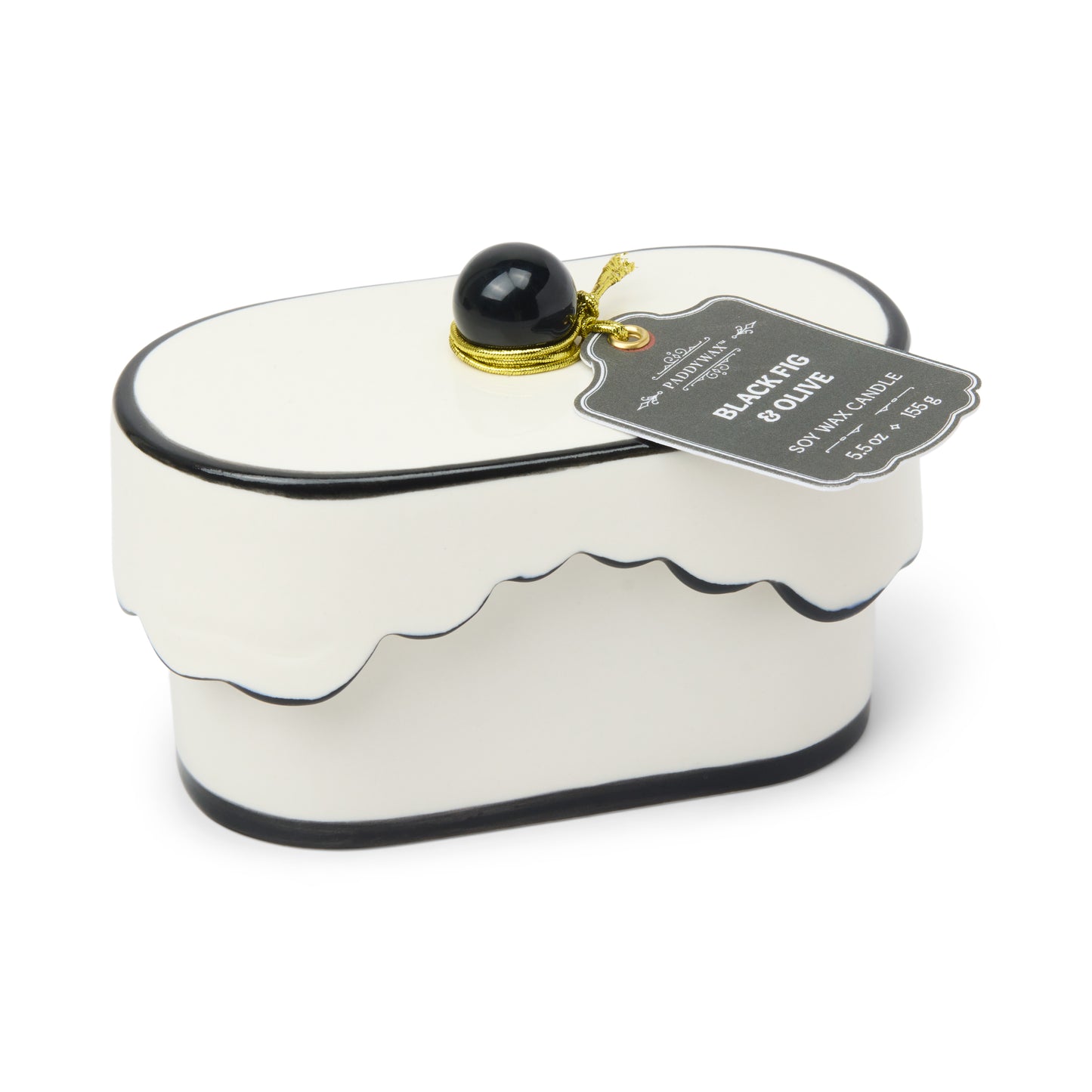 PADDYWAX PORCELAIN DISH -BLACK  ACCENTS-BLK FIG/OLIVE
