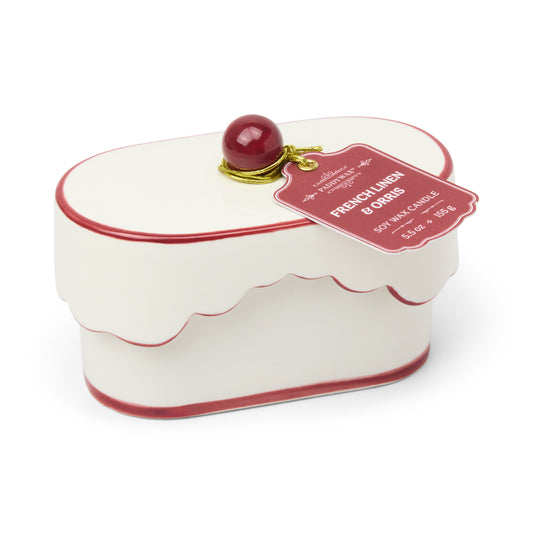 PADDYWAX PORCELAIN DISH -RED ACCENTS-FRENCH LINEN