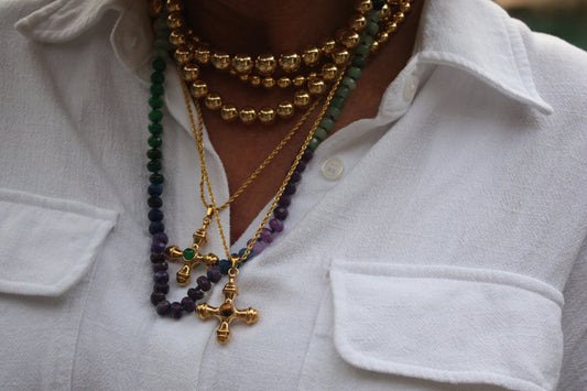 COASTAL GRIT GOLD BEAD NECKLACE 12MM