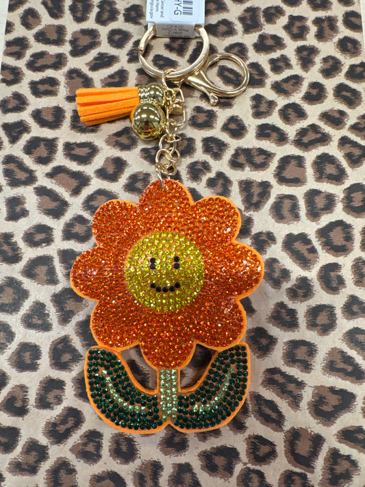 PUFF GLITTER KEY CHAIN-ORANGE FLOWER