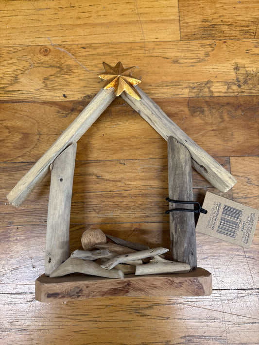6 1/2"L X 7 1/2"H DRIFTWOOD MANGER W/BABY JESUS