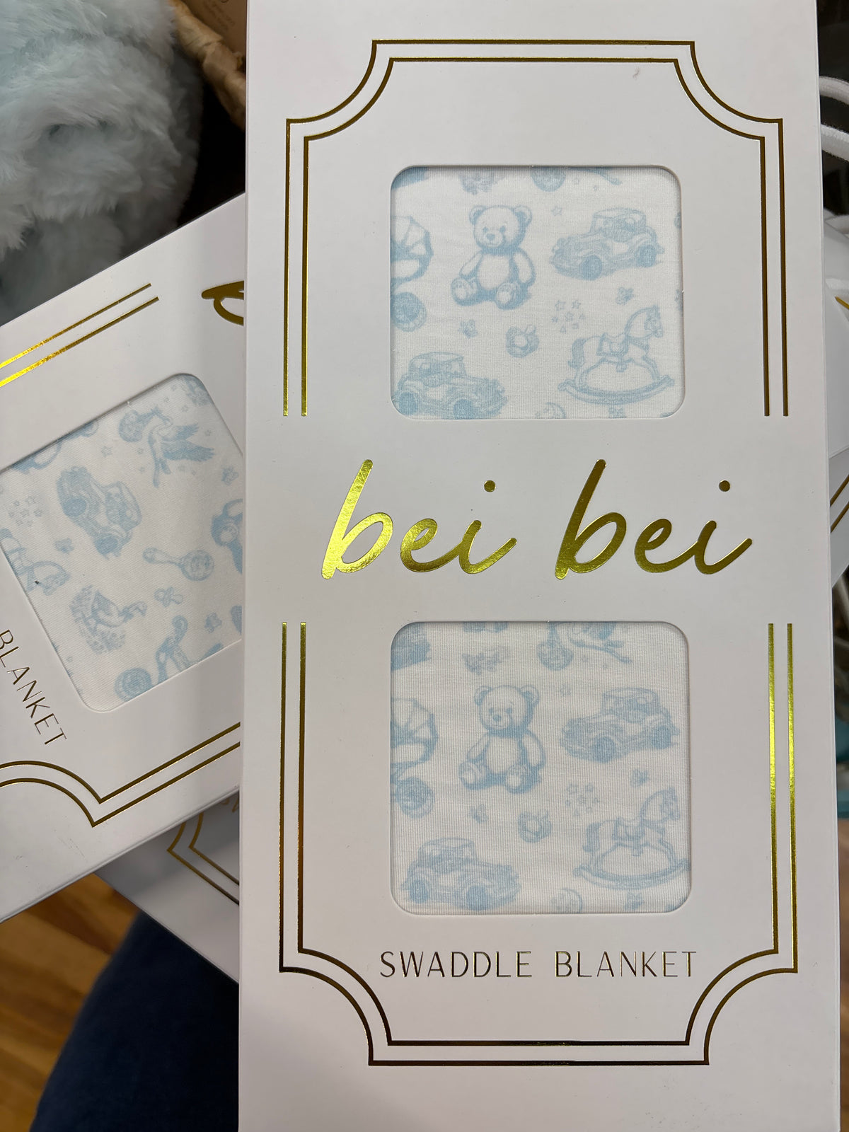 BEI BEI SWADDLE BLANKET STRIPES-NURSERY TOILE-BLUE