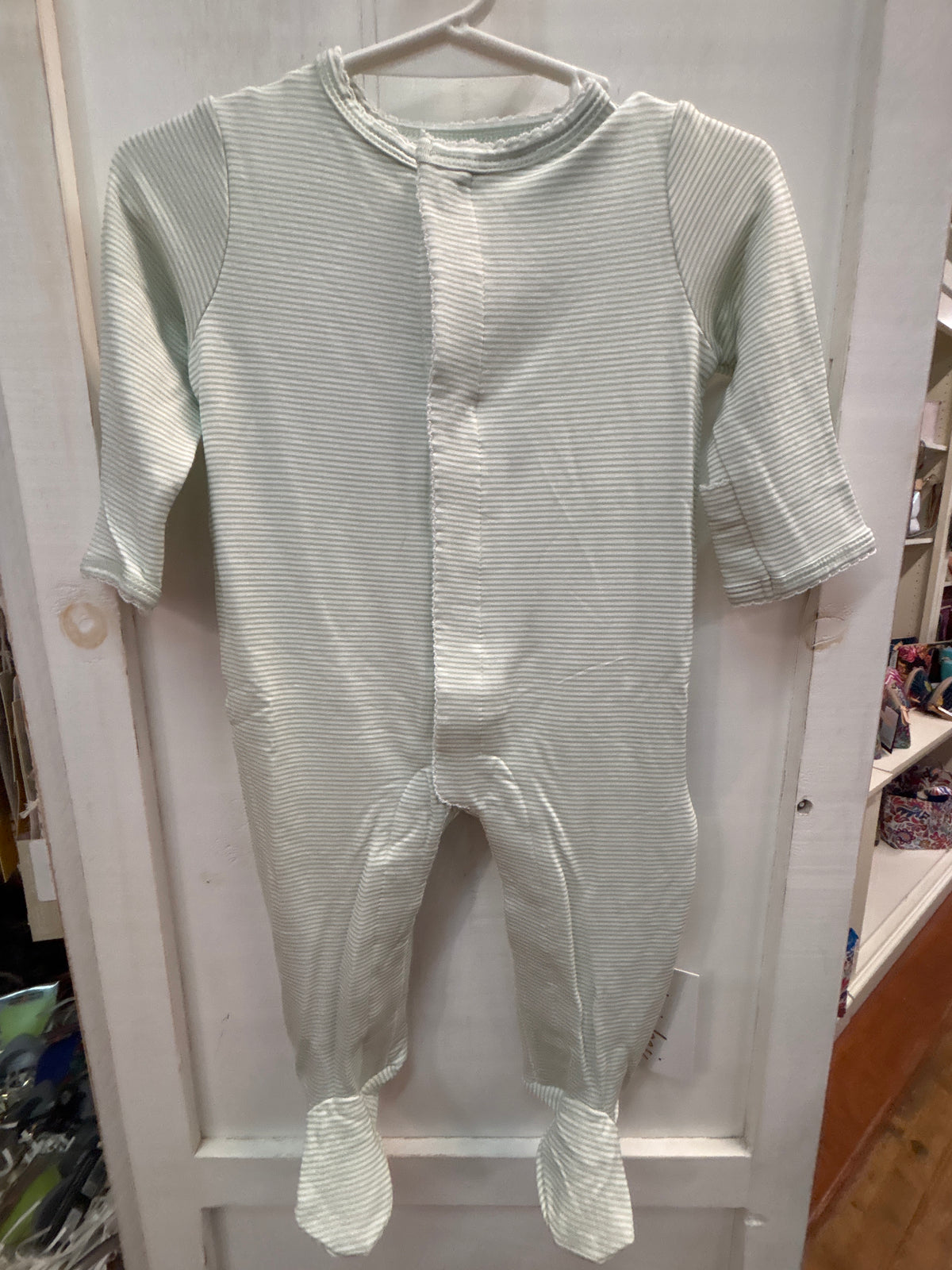 BEI BEI SNAP ROMPER -STRIPE WILLOW GREEN 3-6