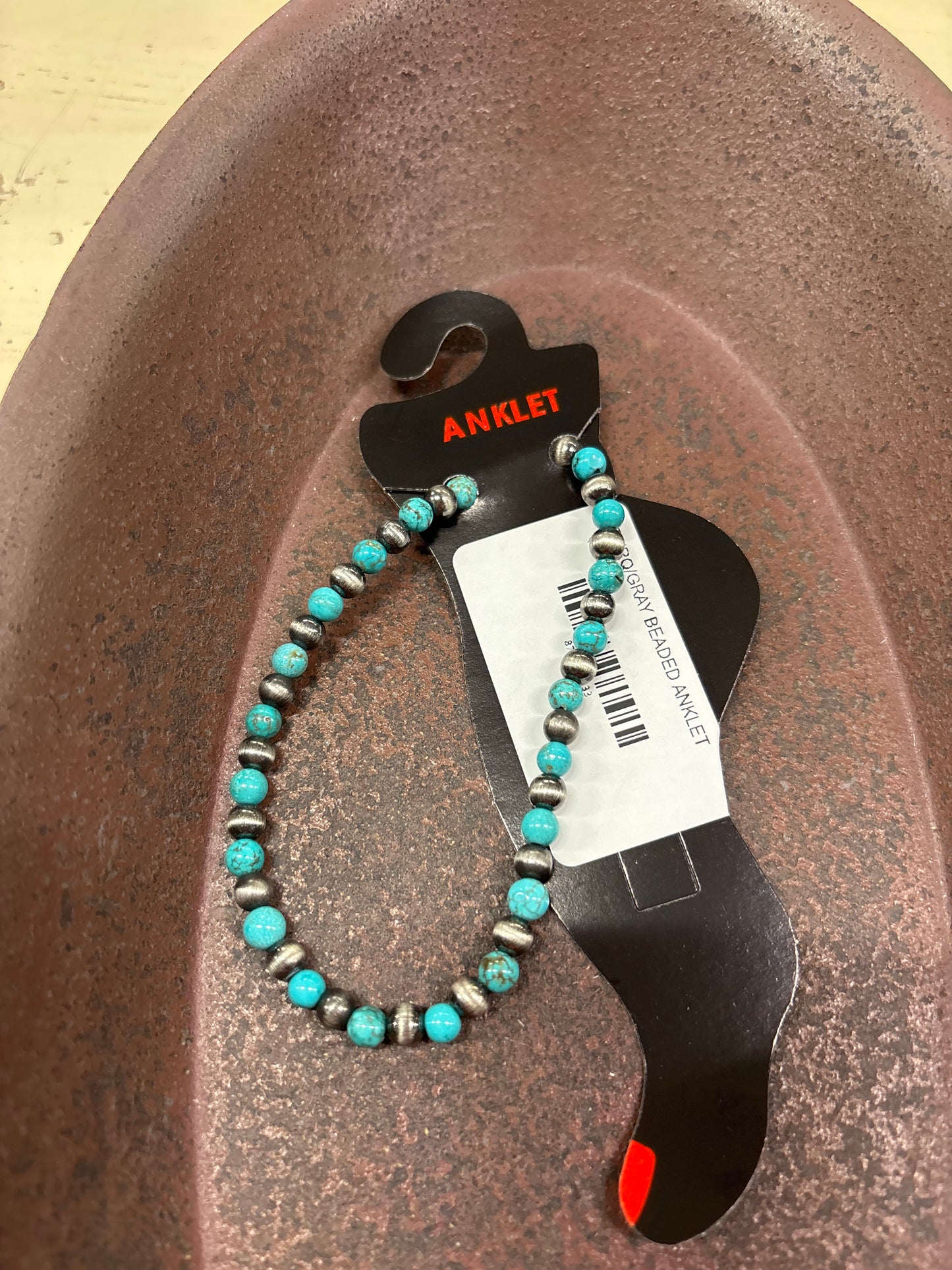 TURQ/GRAY BEADED ANKLET