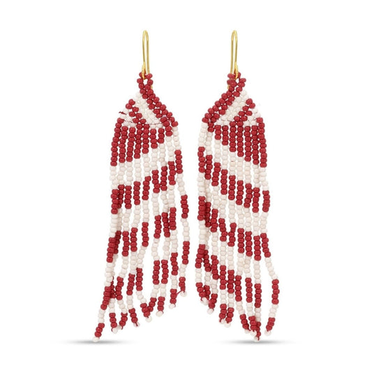LONG BEADED EARRINGS RED/WHITE/GOLD