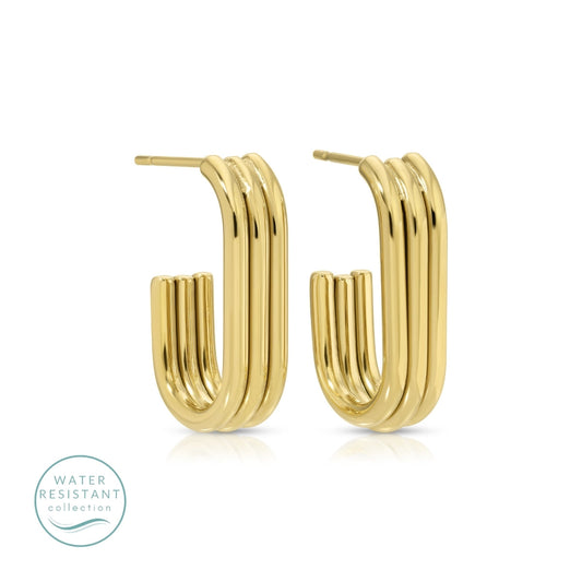 SPLENDID IRIS-ELOGATED TRIP ROW HOOP EARRINGS