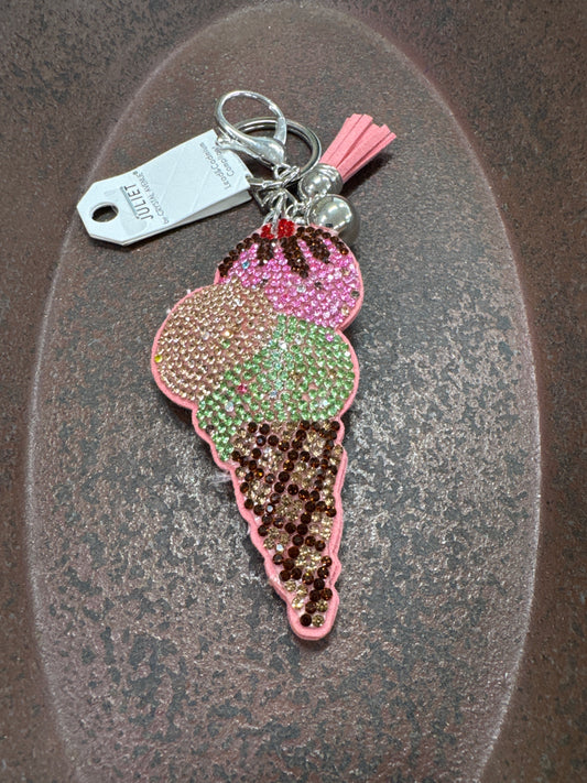 PUFF GLITTER KEY CHAIN-ICE CREAM CONE
