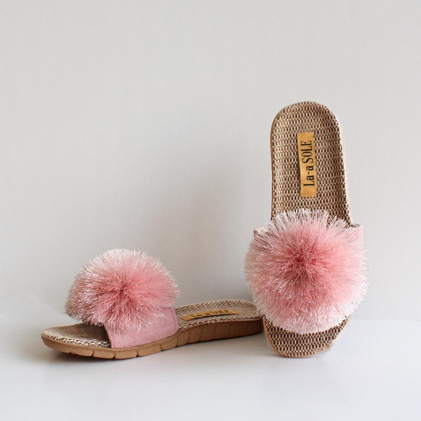 CHILDS POM POM SLIDE -PINK