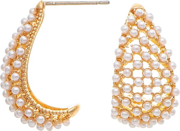 RAIN-PEARL BASKET WEAVE SCOOP EARRINGS-GOLD