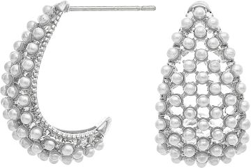 RAIN-PEARL BASKET WEAVE SCOOP EARRINGS-SILVER