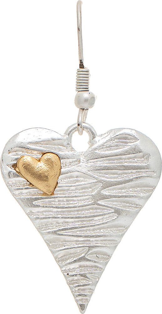 RAIN-LINE PATTERNED DOUBLE HEART EARRINGS-TT