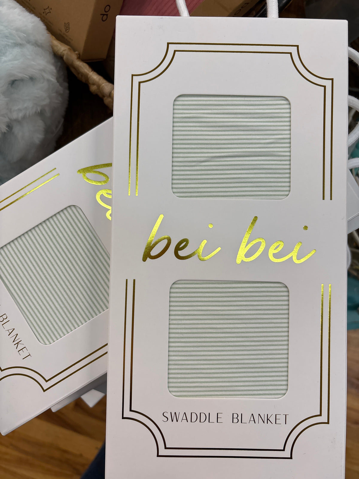 BEI BEI SWADDLE BLANKET STRIPES-WILLOW GREEN