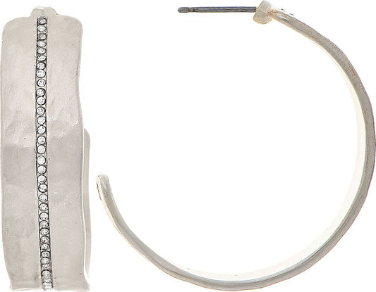 RAIN-MATTE CRYSTAL STRIPE HOOP-SILVER