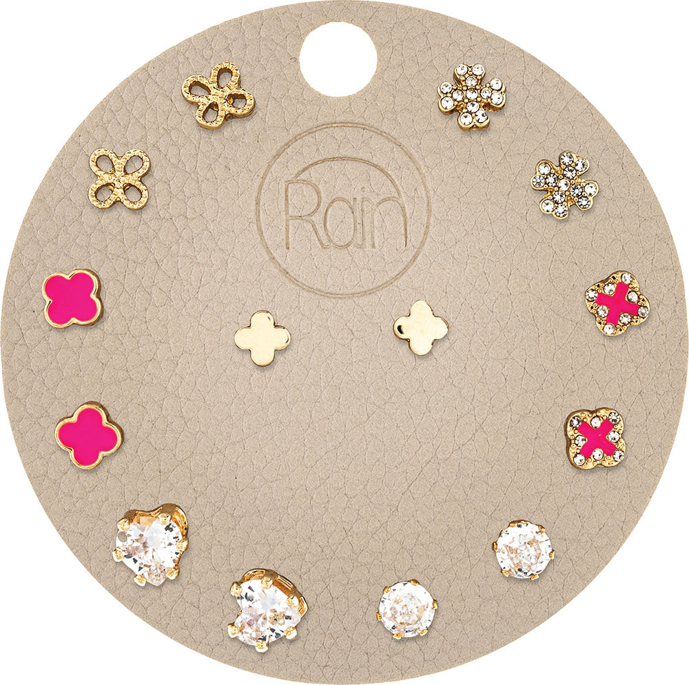 RAIN-PINK & CRYSTAL CLOVER EARRINGS S/7
