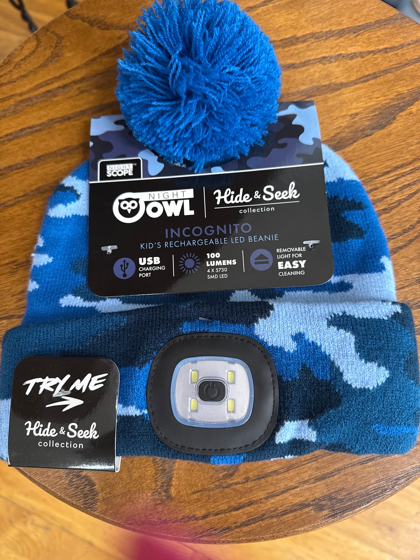 KIDS RECHARGEABLE BEANIE-BLUE CAMO