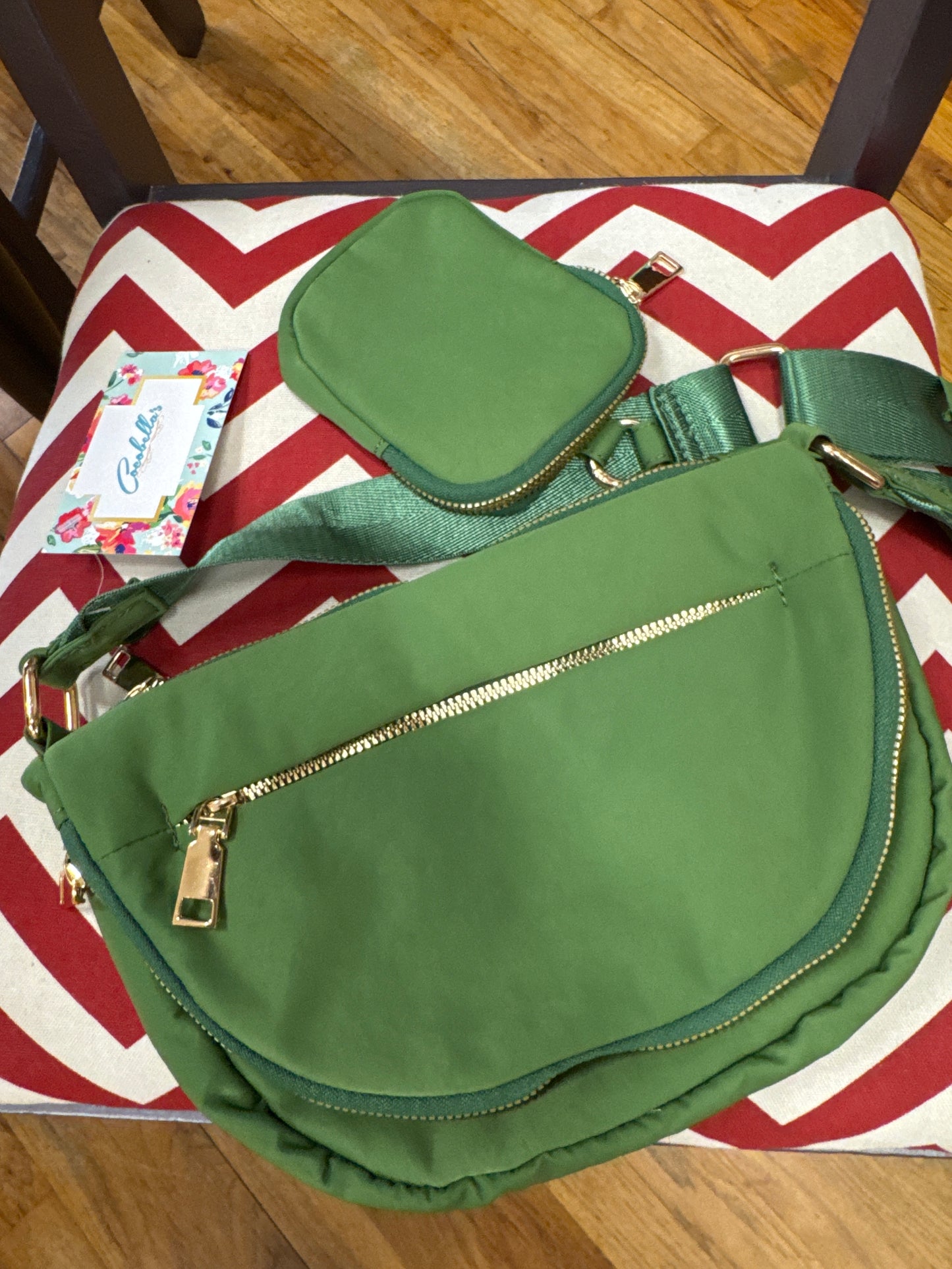 NYLON FOLD OVER FLAP PURSE-GREEN