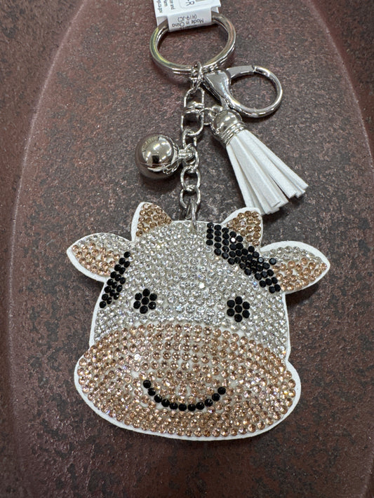 PUFF GLITTER KEY CHAIN-COW FACE