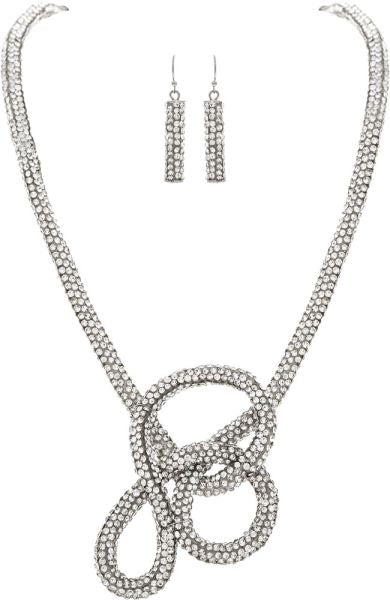 RAIN CRYSTAL ROPE TWISTY NECKLACE-SILVER sET
