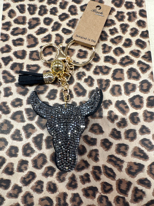 PUFF GLITTER KEY CHAIN-BLK LH COW