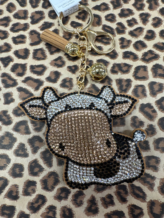 PUFF GLITTER KEY CHAIN-BROWN COW