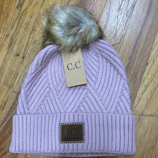 CC BEANIE W/BALL MIX COLOR-DUSTY ROSE