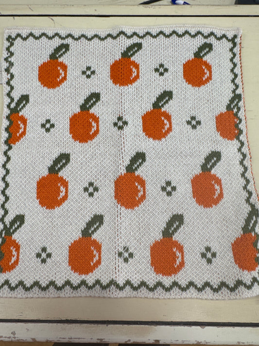 COTTON DISH CLOTH W/FRUITS-IVORY-ORANGE