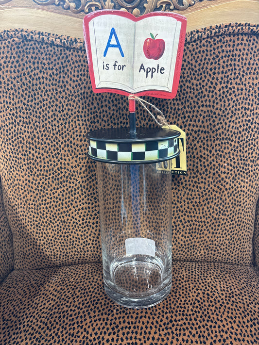 ROUND TOP TALL JAR W/ CHECKERED LID