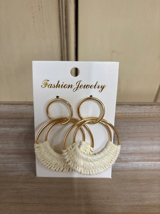 FASHION JEWELRY-GOLD/CREAM HOOPS