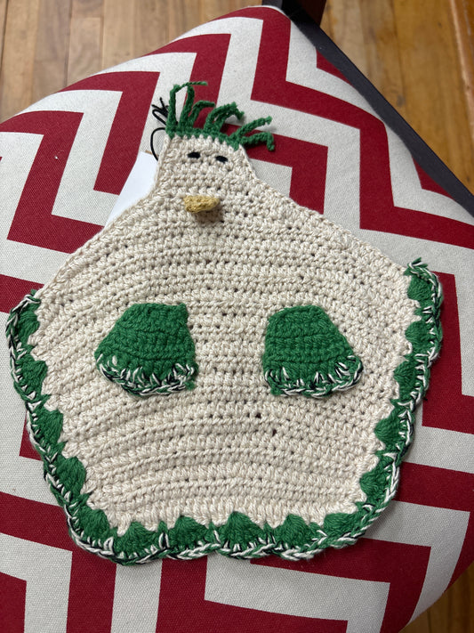 COTTON CROCHETED CHICKEN  POT HOLDER-GREEN