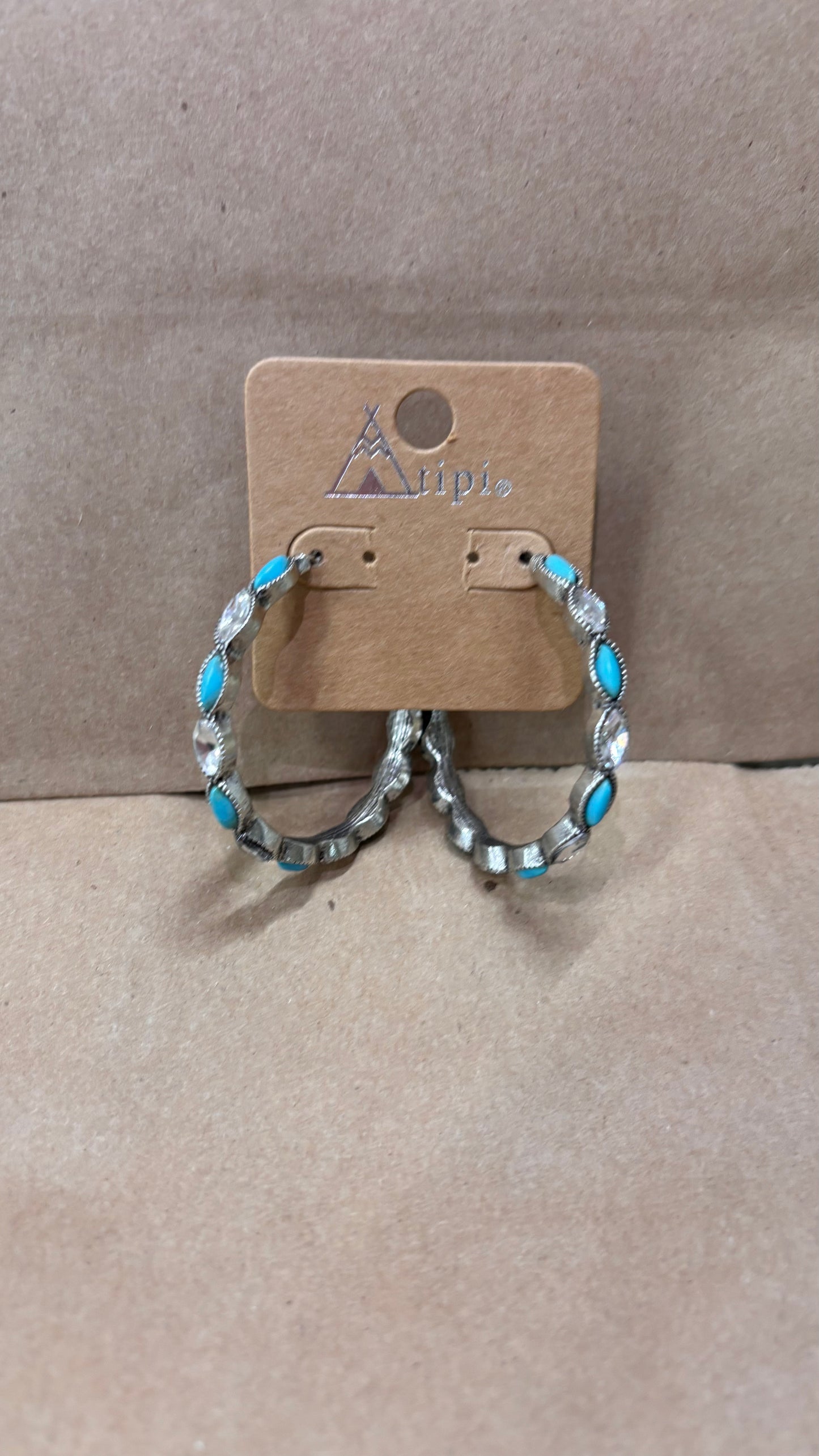 TIPI WESTERN TURQUOISE W RHINESTONE HOOP EARRING
