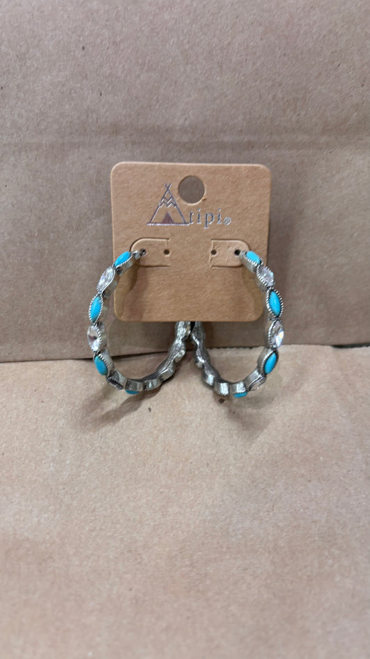 TIPI WESTERN TURQUOISE W RHINESTONE HOOP EARRING