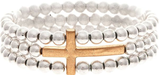 RAIN-TT S BEAD 3 ROW GOLD CROSS BR