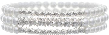 RAIN SILVER TEXTURE BAR FAUX PEARL BR SET