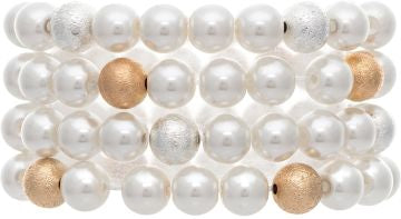 RAIN GOLD 4 FAUX PEARL METAL BEAD BR