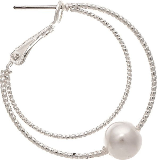 RAIN-TEXTURE WIRE FAUX PEARL HOOP-SILVER