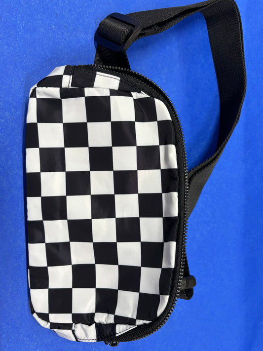 BLACK AND WHITE CHECKERED SLING BACK