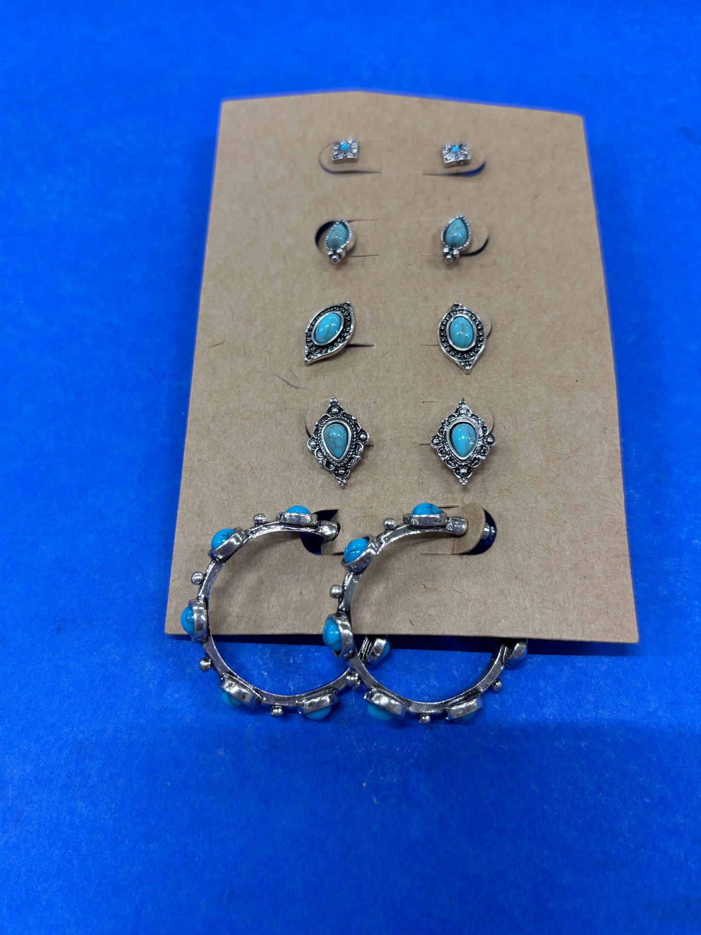 TIPI SET OF 6 SILVER/TURQUOISE HOOP/STUDS