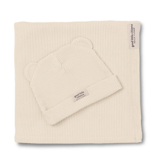 BELLA LINEN RIB SWADDLE AND BEANIE