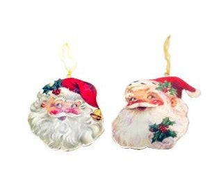 6.5-7" METAL W/DECAL SANTA FACE ORNAMENT