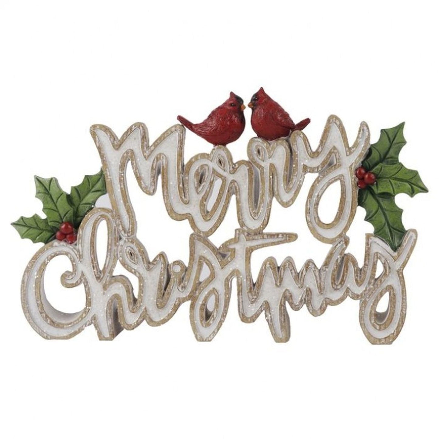 12" RESIN HOLLY MERRY CHRISTMAS TABLE