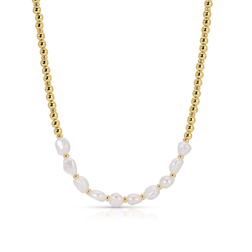 SPLENDID IRIS-NECKLACE-FRESH WATER PEARL W/GOLD DISC