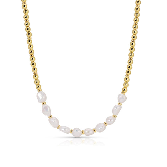 SPLENDID IRIS-NECKLACE-FRESH WATER PEARL W/GOLD DISC