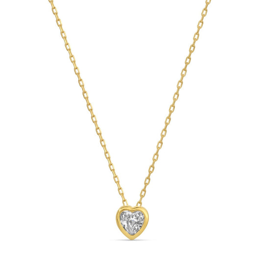 SPLENDID IRIS NECKLACE W/PETITE CUBIC ZIRCONIA W/HEART PENDANT-GOLD