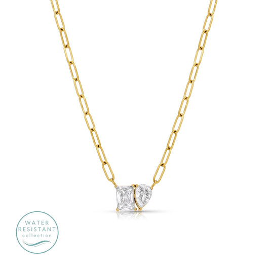 SPLENDID IRIS- NECKLACE W/ PEAR & RECTANGULAR ZIRCONIA