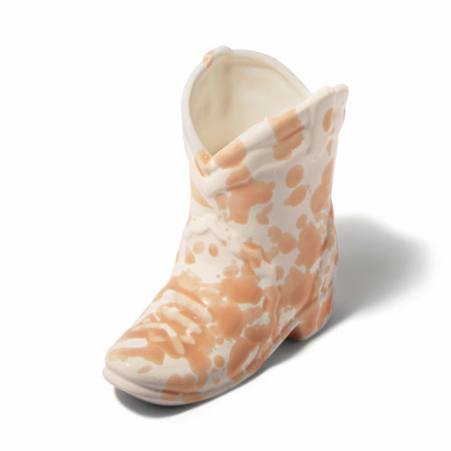 CERAMIC COWBOY BOOT-PINK SPLATTER-CACTUS FLOWER