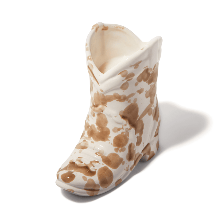 CERAMIC COWBOY BOOT-BROWN SPLATTER-DESERT PEACH