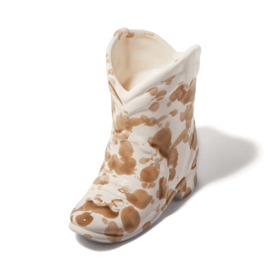 CERAMIC COWBOY BOOT-BROWN SPLATTER-DESERT PEACH