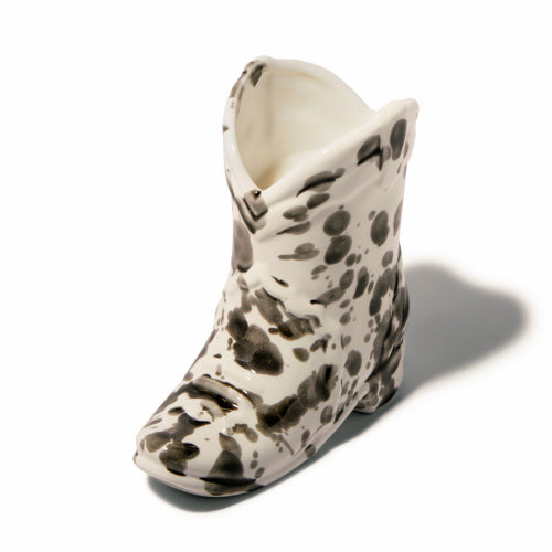 CERAMIC COWBOY BOOT-BLACK SPLATTER-PALO SANTO