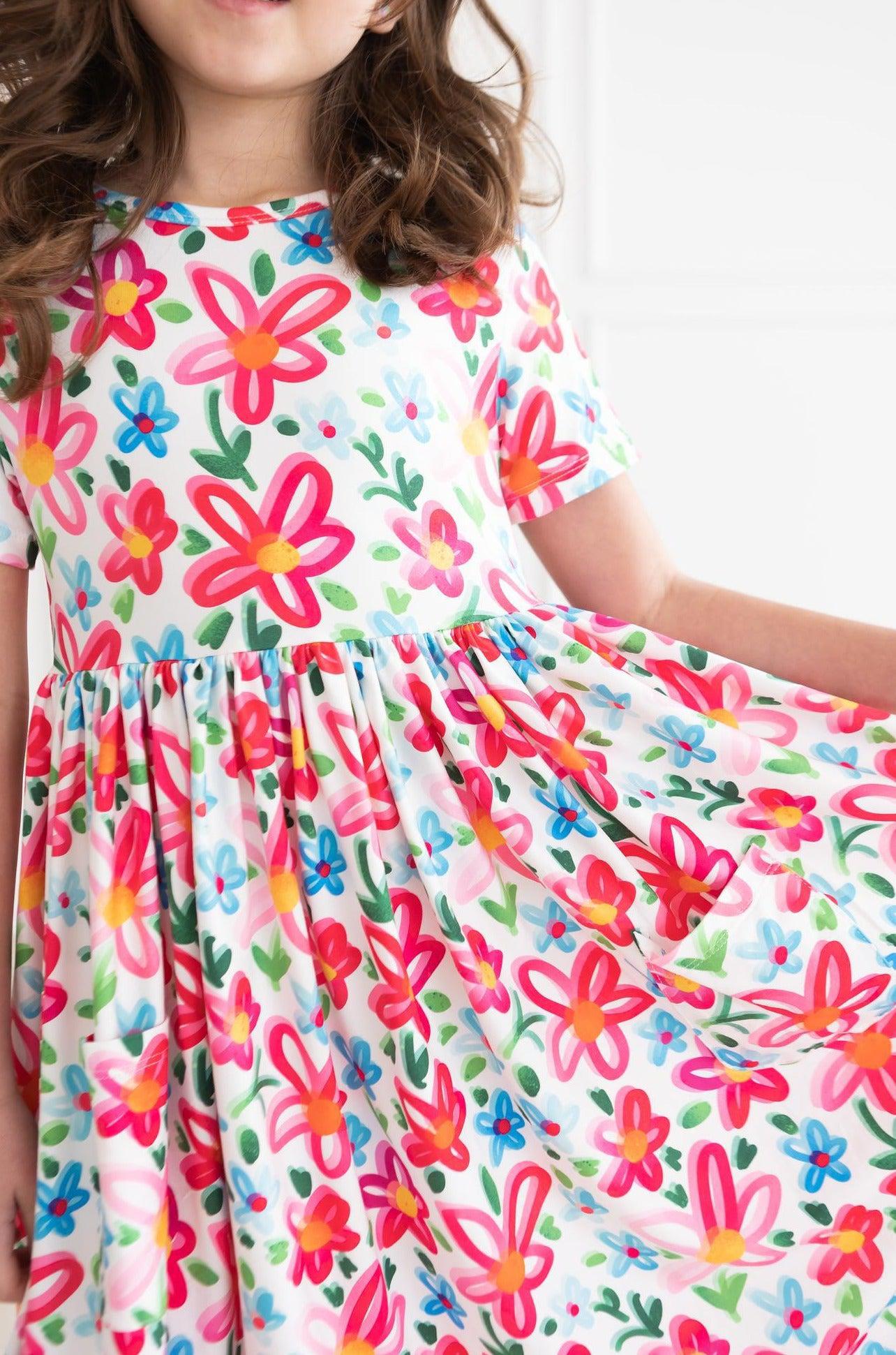 neon rose floral dress Estella Midi Tea Dress